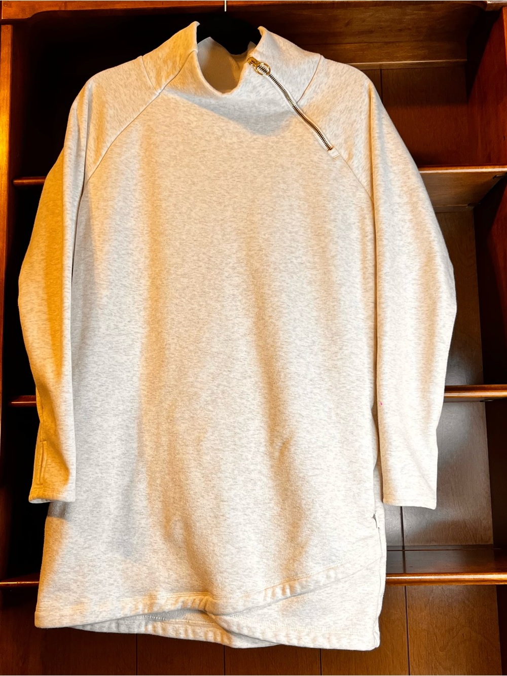 Athleta Oatmeal Heather Textured Pullover Sweatshirt Dress w/ Pockets Sz Small